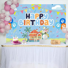 Cartoon Bluey Blue Dog Theme Birthday Party Backdrop For Kids
