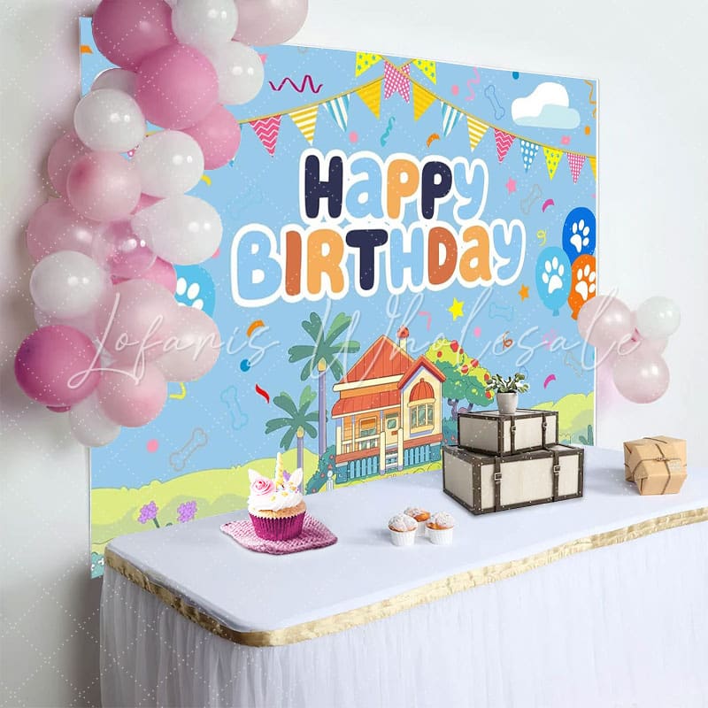 Cartoon Bluey Blue Dog Theme Birthday Party Backdrop For Kids