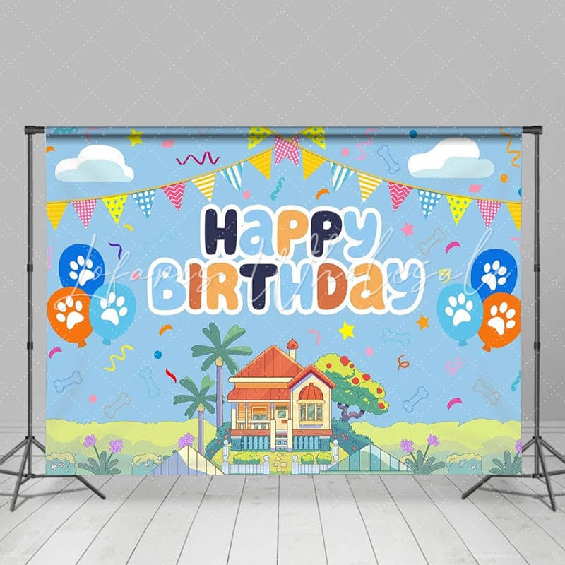 Cartoon Bluey Blue Dog Theme Birthday Party Backdrop For Kids