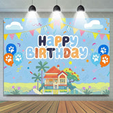 Cartoon Bluey Blue Dog Theme Birthday Party Backdrop For Kids