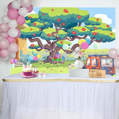Cartoon Bluey Dog Garden Tree Birthday Backdrop For Parties