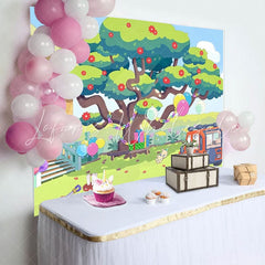 Cartoon Bluey Dog Garden Tree Birthday Backdrop For Parties