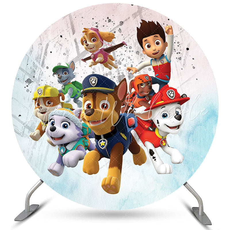 Lofaris Cartoon Boy And Little Dogs Round Birthday Backdrop