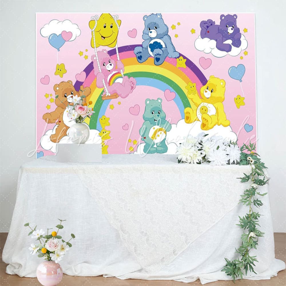 Cartoon Care Cute Bear Birthday Decorations Backdrop For Children Kids