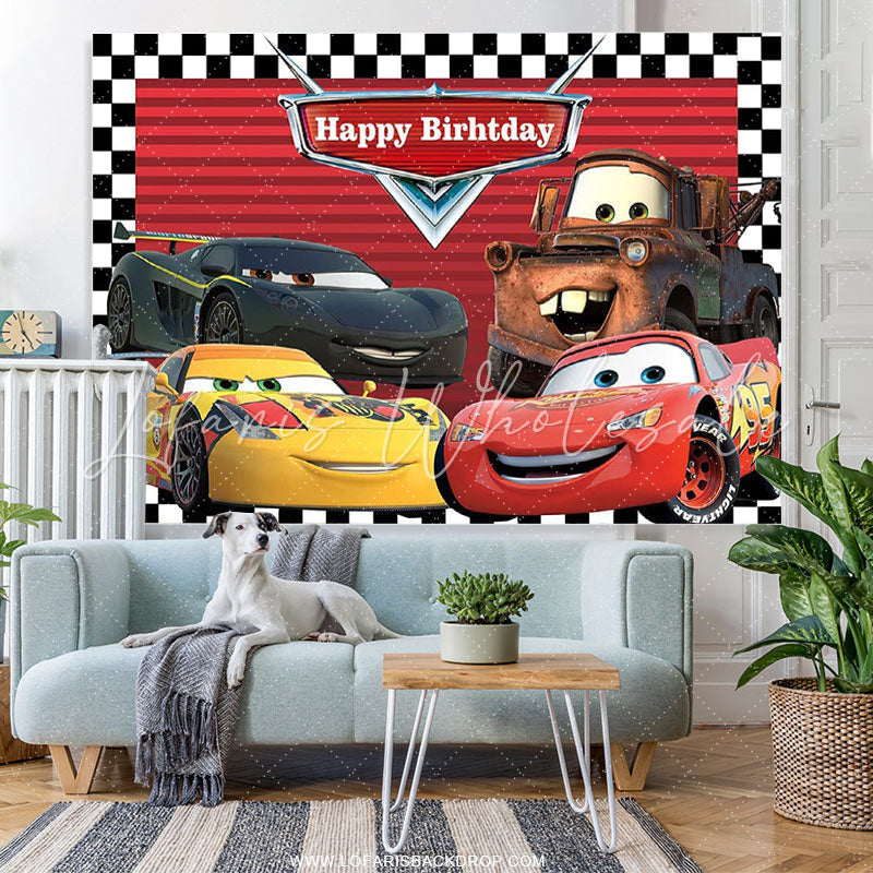 Lofaris Cartoon Cars Happy Birthday Party Backdrop For Boy
