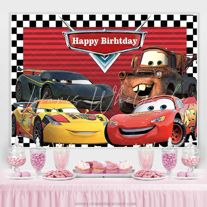 Lofaris Cartoon Cars Happy Birthday Party Backdrop For Boy