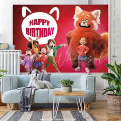 Lofaris Cartoon Cat And Little Kids Red Happy Birthday Backdrop