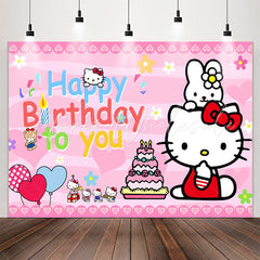Lofaris Cartoon Cat Cake Balloon Happy Birthday Backdrop