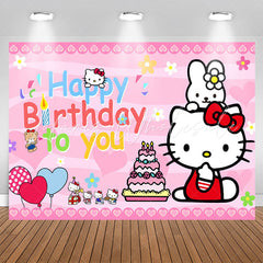 Cartoon Cat Cake Balloon Happy Birthday Backdrop