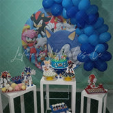 Lofaris Cartoon Cat Themed Blue Circle Happy Birthday Backdrop
