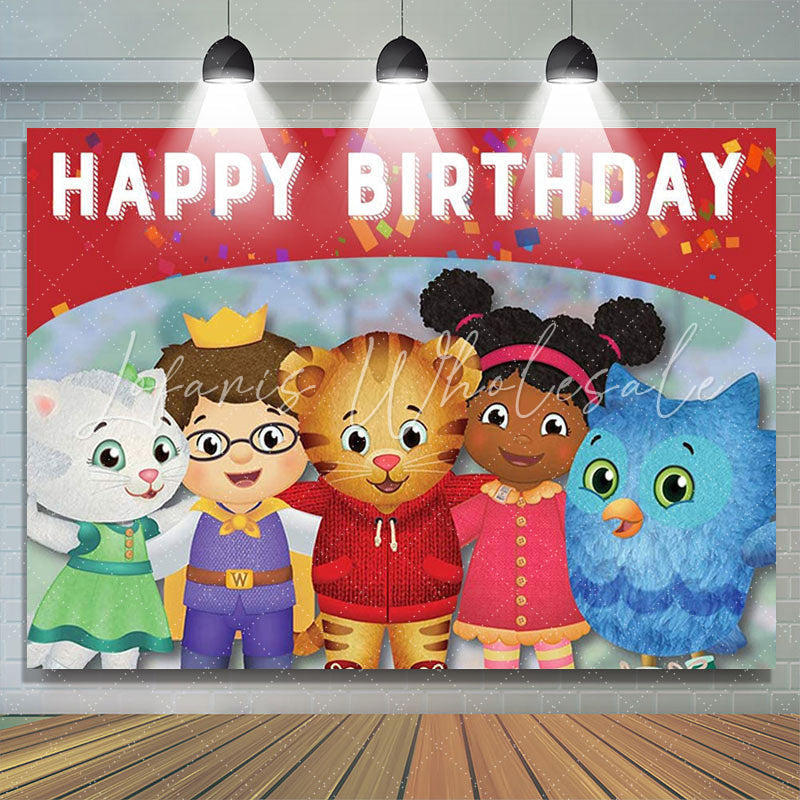 Lofaris Cartoon Cats And Kids Theme Happy Birthday Backdrop