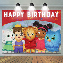Lofaris Cartoon Cats And Kids Theme Happy Birthday Backdrop