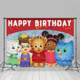 Lofaris Cartoon Cats And Kids Theme Happy Birthday Backdrop