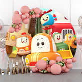 Lofaris Cartoon Character Car Round Birthday Party Backdrop