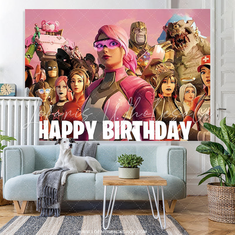Lofaris Cartoon Character Game Heroes Happy Birthday Backdrop