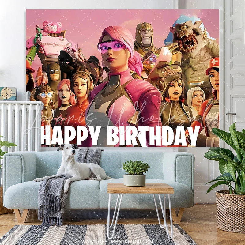 Lofaris Cartoon Character Game Heroes Happy Birthday Backdrop