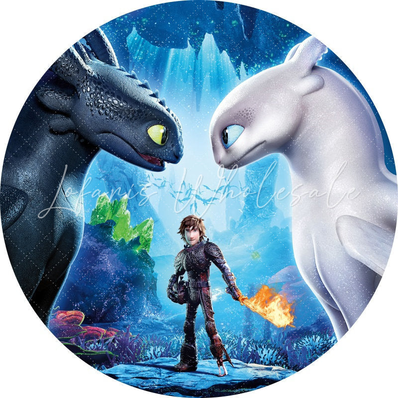 Lofaris Cartoon Character Round Blue Glitter Birthday Backdrop