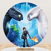 Lofaris Cartoon Character Round Blue Glitter Birthday Backdrop