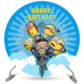 Lofaris Cartoon Characters Drive Happy Birthday Round Backdrop