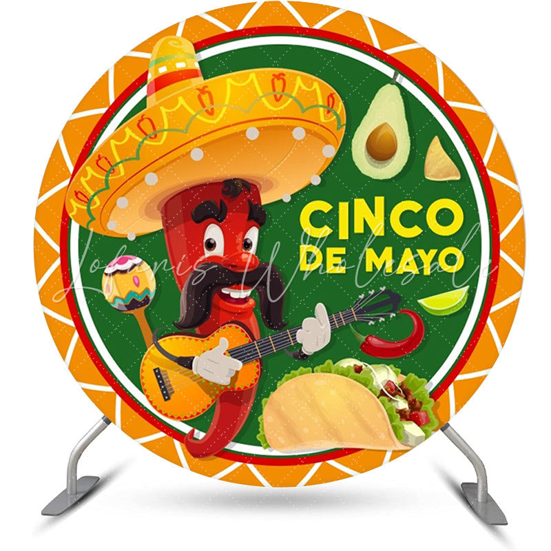Lofaris Cartoon Chili Hat Taco Round Mexican Fiesta Backdrop