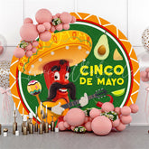 Lofaris Cartoon Chili Hat Taco Round Mexican Fiesta Backdrop