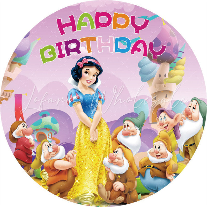 Lofaris Cartoon Circle Purple Happy Birthday Backdrop