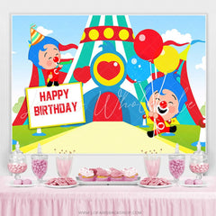 Lofaris Cartoon Circus Clown Boys Happy Birthday Backdrop