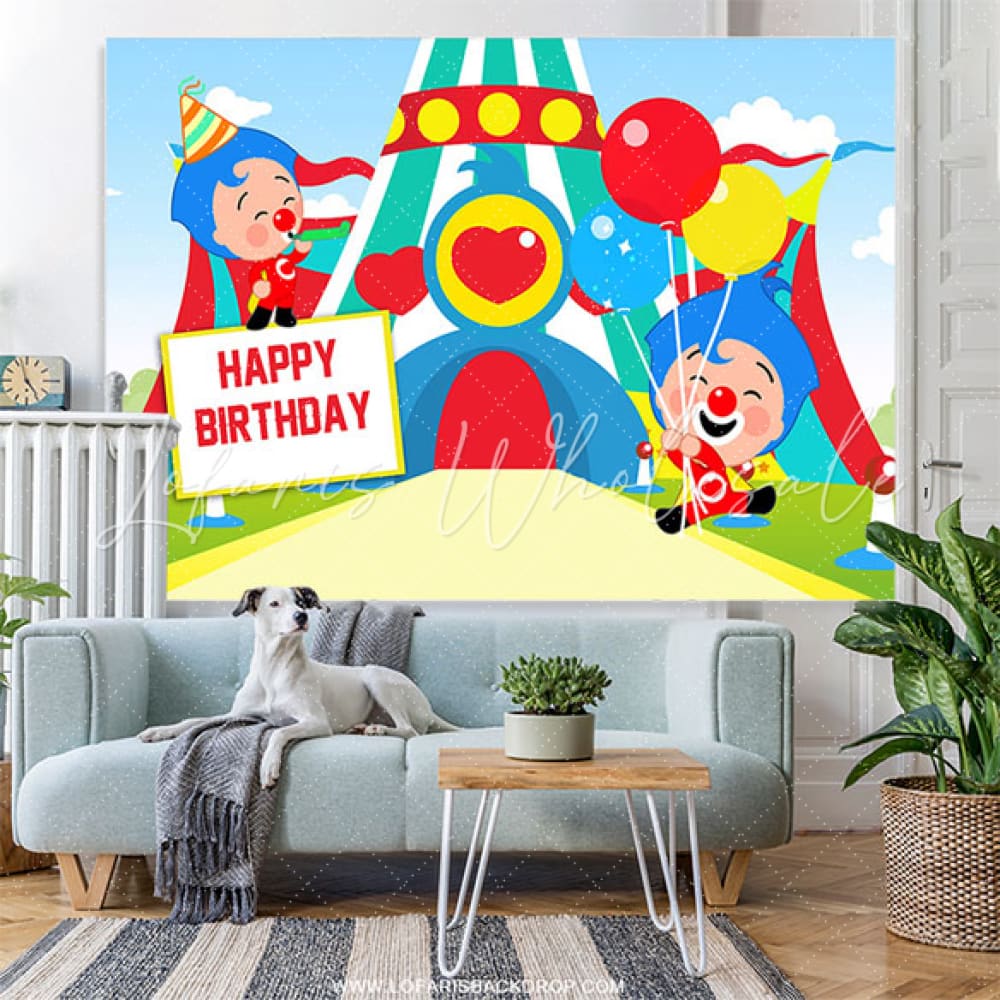 Lofaris Cartoon Circus Clown Boys Happy Birthday Backdrop