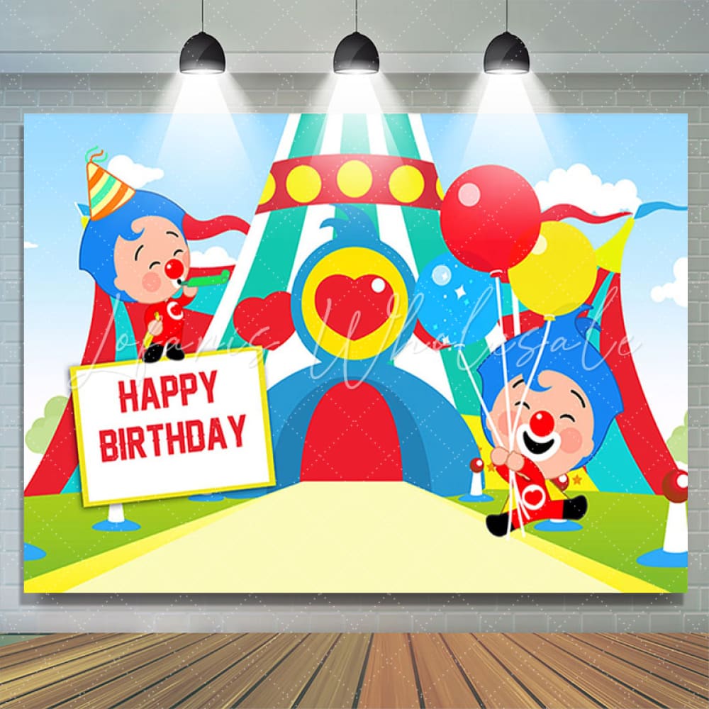 Lofaris Cartoon Circus Clown Boys Happy Birthday Backdrop