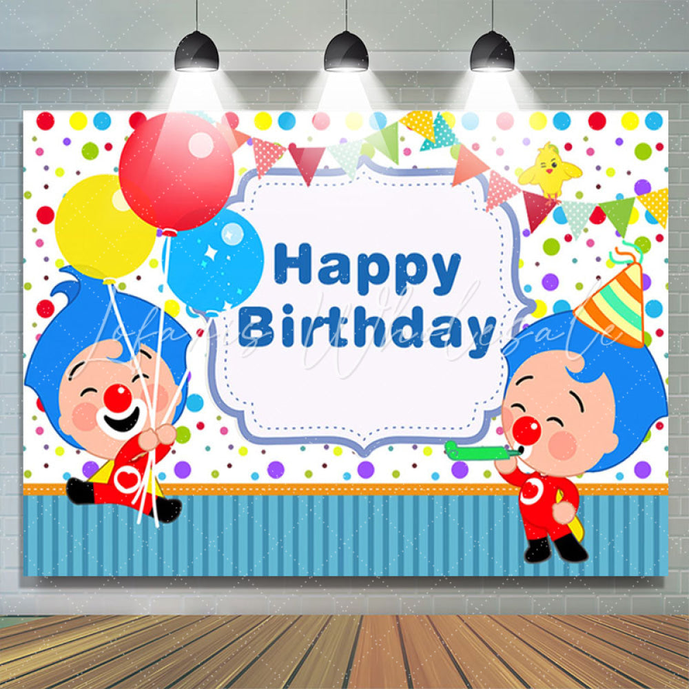 Lofaris Cartoon Clown Balloon Happy Birthday Backdrop for Boys