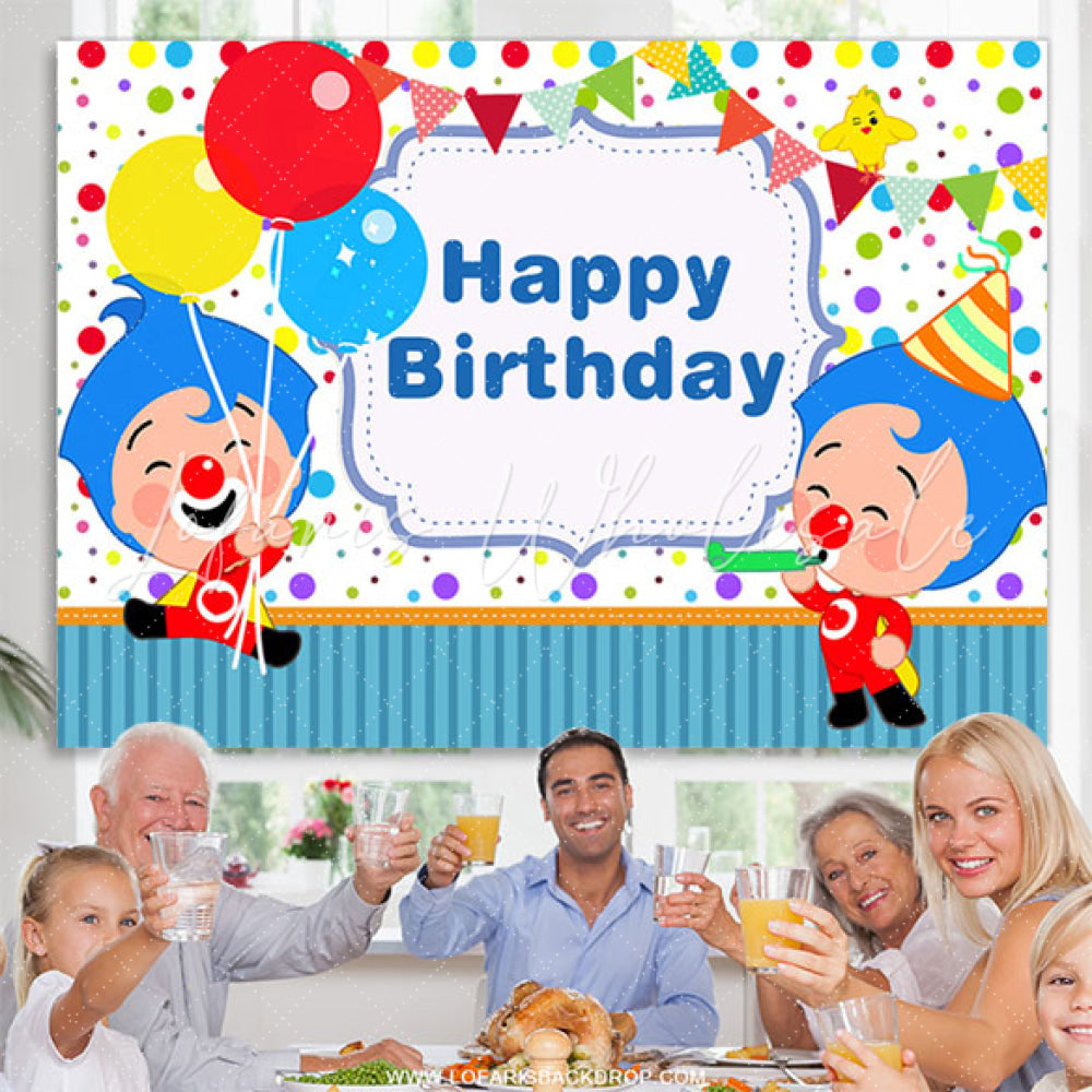 Lofaris Cartoon Clown Balloon Happy Birthday Backdrop for Boys