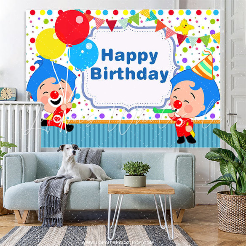 Lofaris Cartoon Clown Balloon Happy Birthday Backdrop for Boys