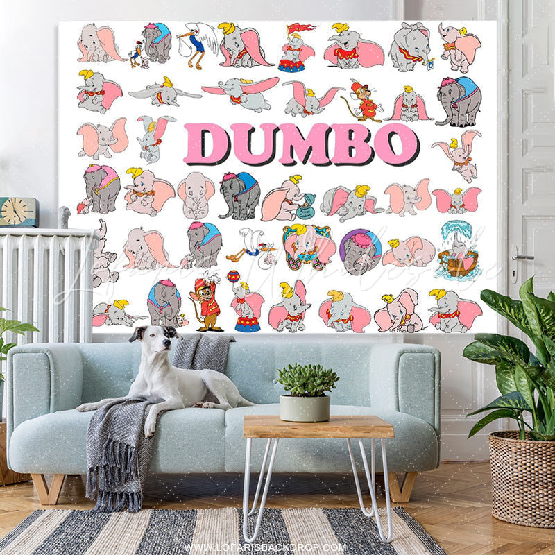 Lofaris Cartoon Clute Elephants Happy Kids Birthday Backdrop