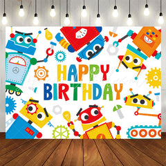 Lofaris Cartoon Colorful Robots Happy Birthday Backdrop