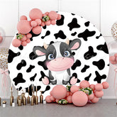Lofaris Cartoon Cow Happy Birthday Circle Backdrop For Party