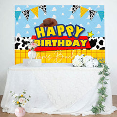 Lofaris Cartoon Cowboy Flag Cloud Texture Birthday Backdrop