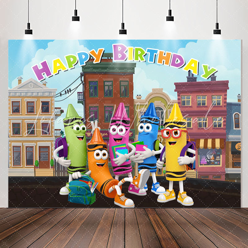 Lofaris Cartoon Crayon Back To School Birtyday Backdrop