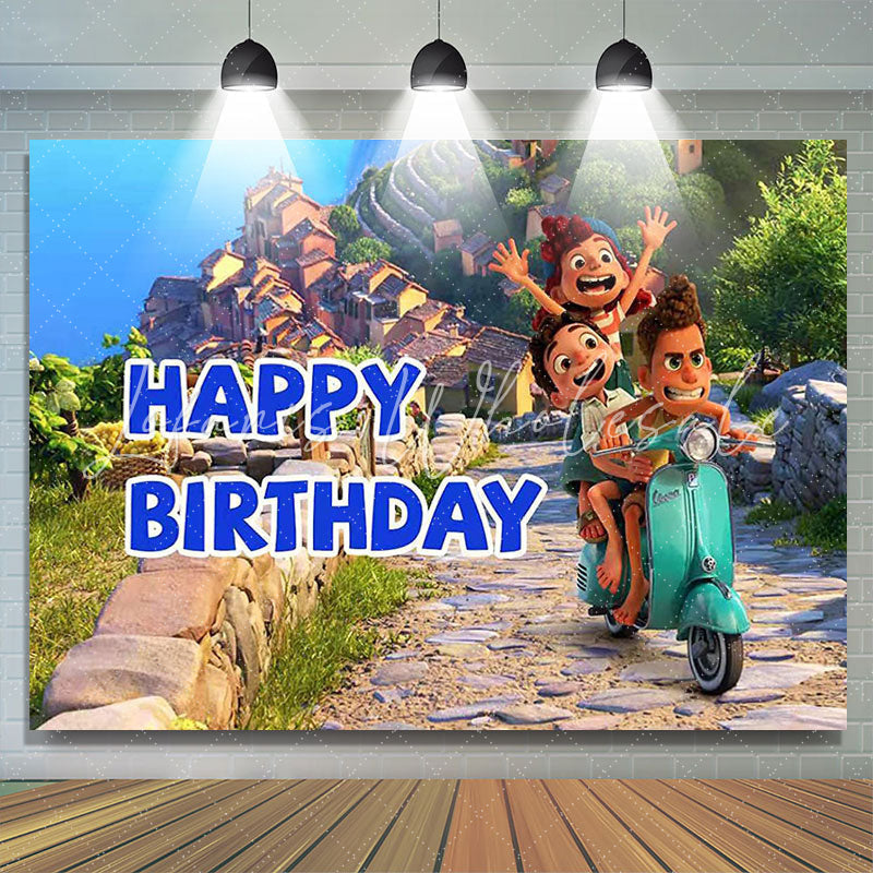Lofaris Cartoon Cute Kids And Car Happy Birthday Backdrop Banner