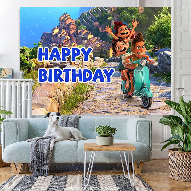 Lofaris Cartoon Cute Kids And Car Happy Birthday Backdrop Banner
