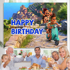 Lofaris Cartoon Cute Kids And Car Happy Birthday Backdrop Banner