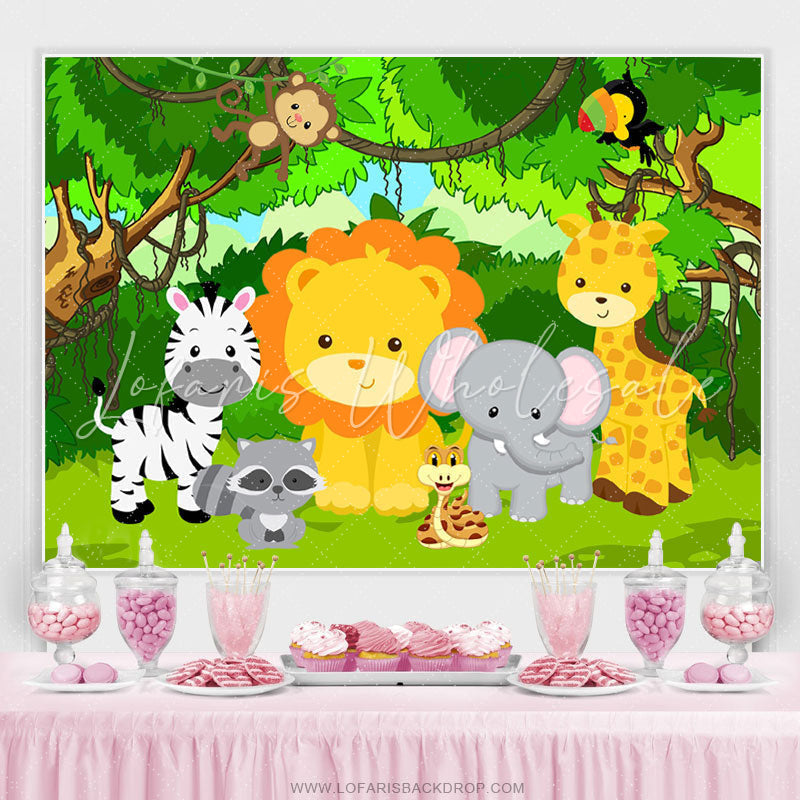 Lofaris Cartoon Cute Little Forest Animals Happy Birthday Backdrop