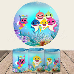 Lofaris Cartoon Cute Little Shark Round Kids Birthday Backdrop Kit