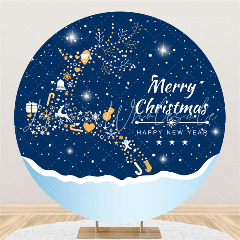 Lofaris Cartoon Deer White Snow Merry Christmas Round Backdrop