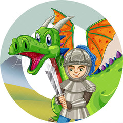 Lofaris Cartoon Dinosaur And Bodyguard Round Birthday Backdrop