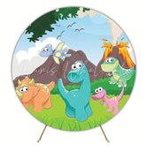 Cartoon Dinosaurs Adventure Round Backdrop for Kids Party