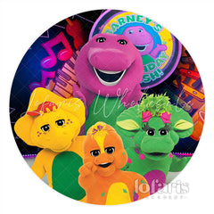 Lofaris Cartoon Dinosaurs Music Party Round Happy Birthday Backdrop