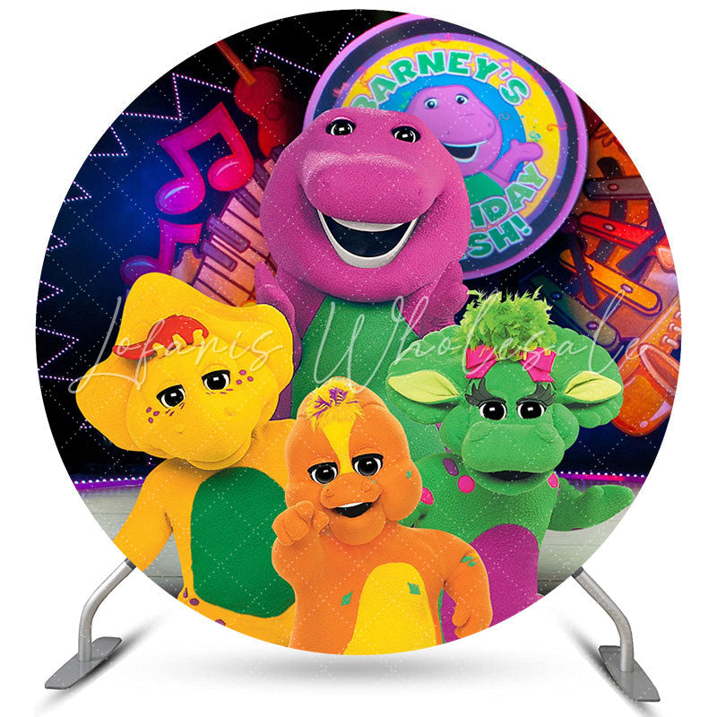Lofaris Cartoon Dinosaurs Music Party Round Happy Birthday Backdrop