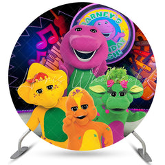 Lofaris Cartoon Dinosaurs Music Party Round Happy Birthday Backdrop