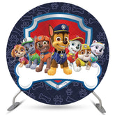 Lofaris Cartoon Dogs And Bone Round Navy Blue Birthday Backdrop