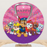 Lofaris Cartoon Dogs Round Purple Pink Happy Birthday Backdrop